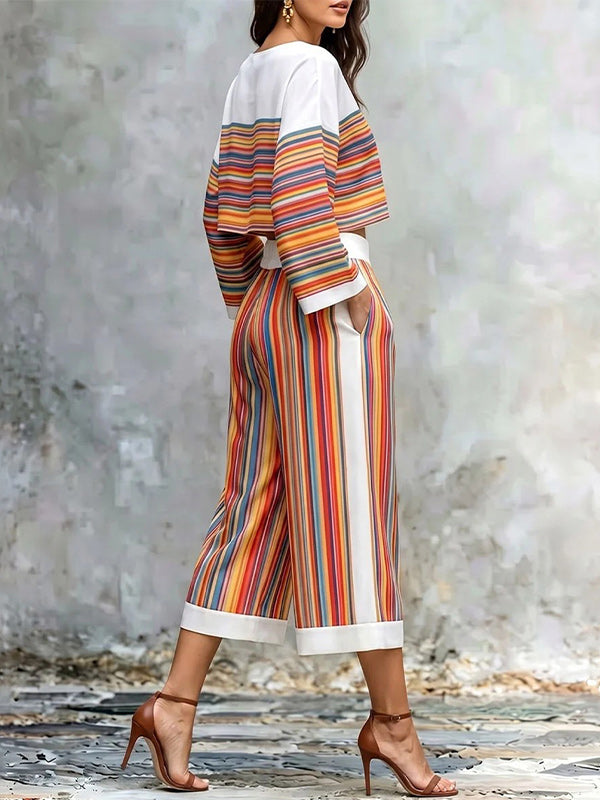 Stripe Top & & Capri Pants Set