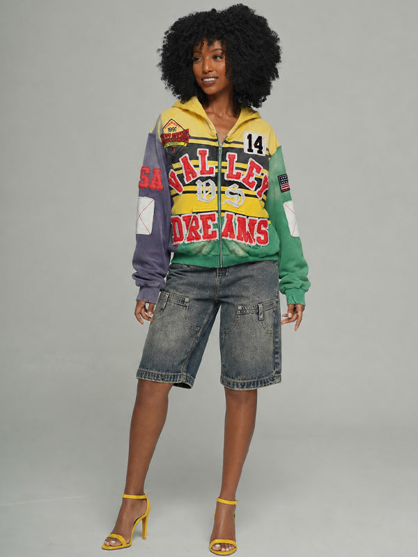 Printed Zip-Front Hoodie