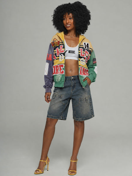 Printed Zip-Front Hoodie