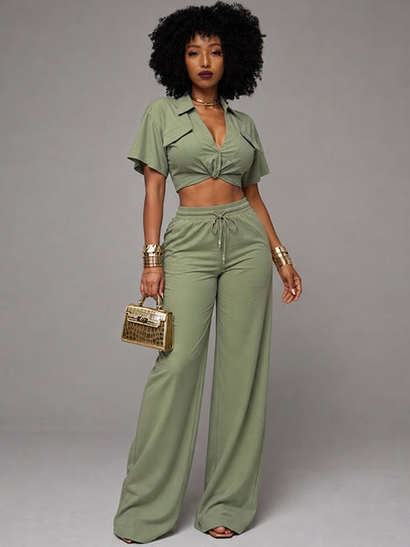 Solid Cargo Shirt & Pants Set