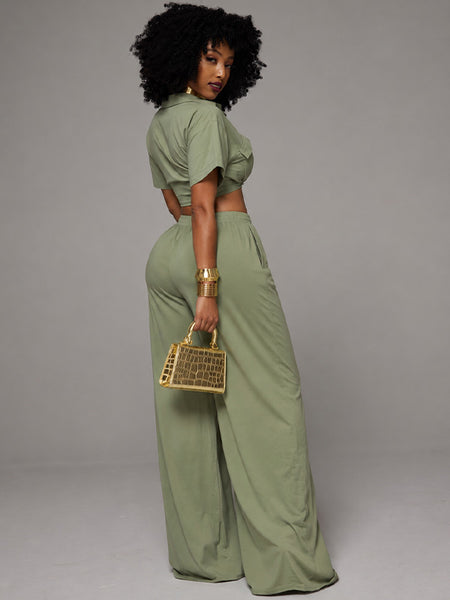 Solid Cargo Shirt & Pants Set
