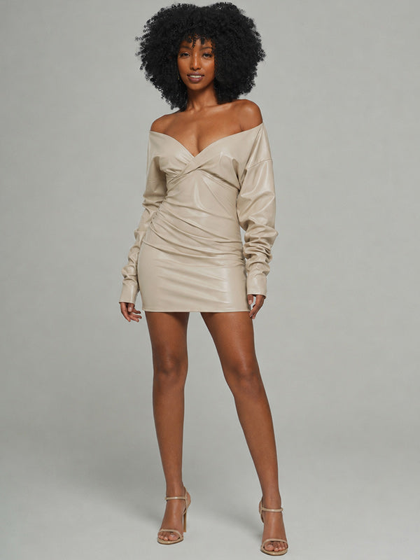 Off-Shoulder Faux-Leather Dress