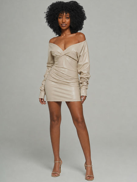 Off-Shoulder Faux-Leather Dress
