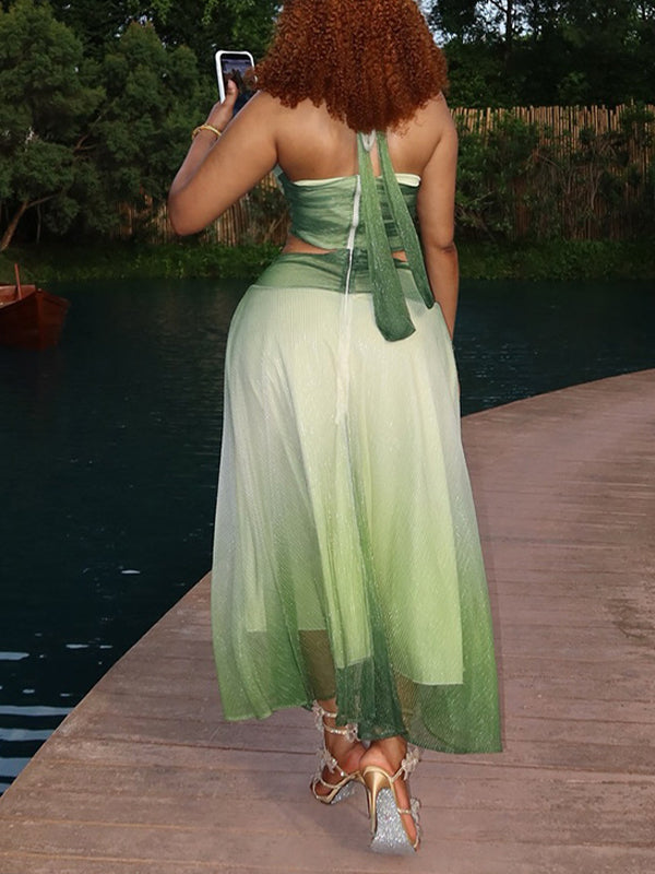 Ombre Halter Top & Skirt Set