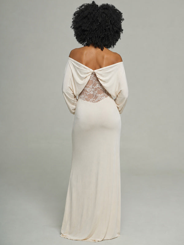 Lace-Combo Off-Shoulder Maxi Dress