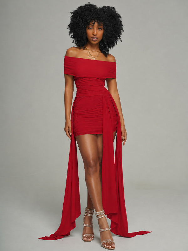 Off-Shoulder Draped Bodycon Dress