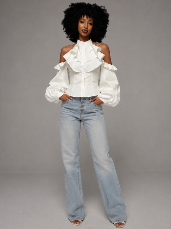 Cold-Shoulder Ruffle Shirt