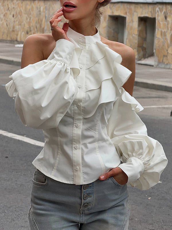 Cold-Shoulder Ruffle Shirt