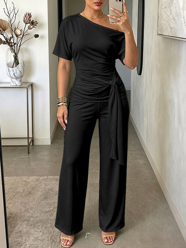Boat-Neck Tied Top & Pants Set