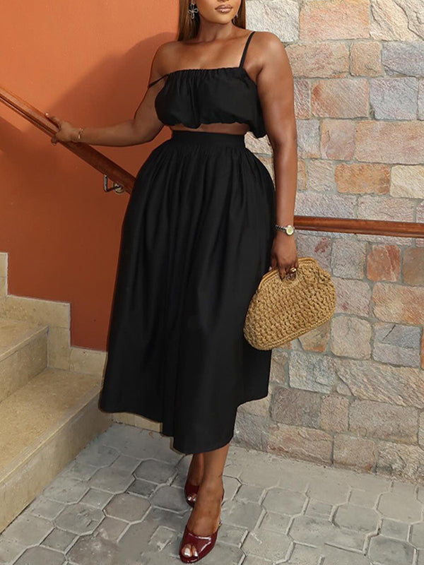 Solid Cami Top & Skirt Set