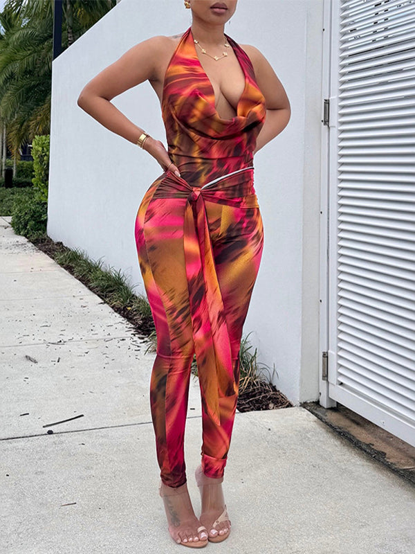 Printed Draped Halter Jumpsuit