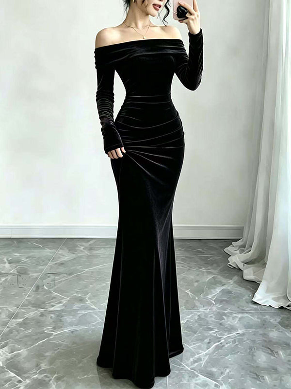 Velvet Off-Shoulder Maxi Dress