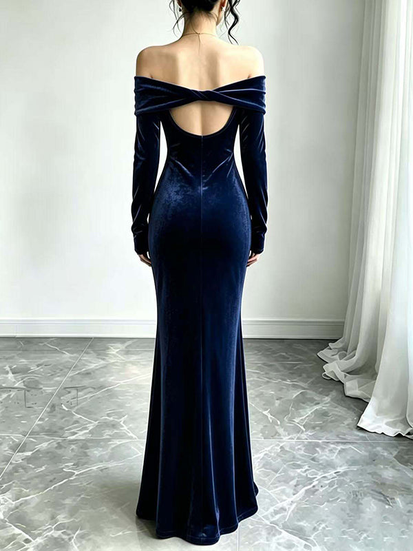 Velvet Off-Shoulder Maxi Dress