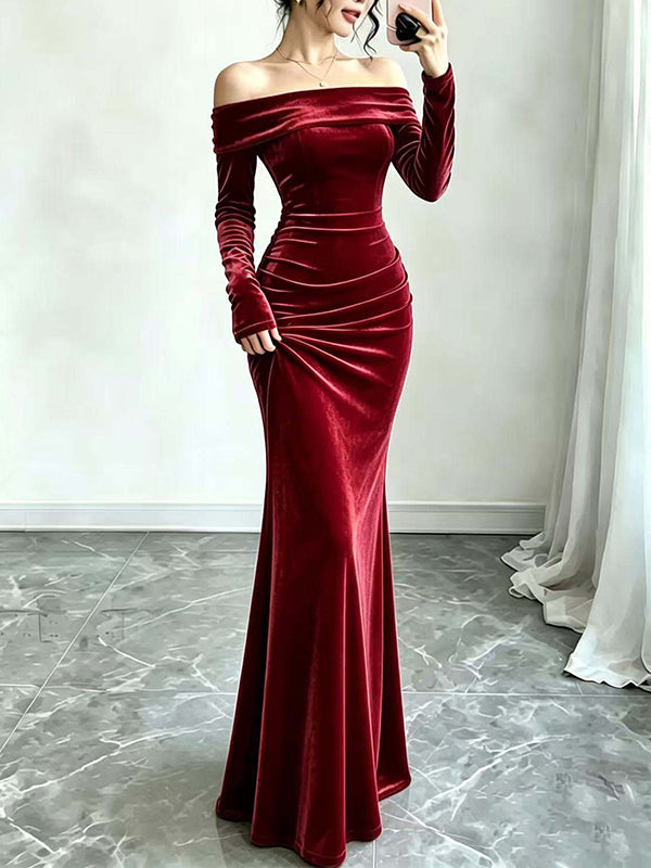 Velvet Off-Shoulder Maxi Dress