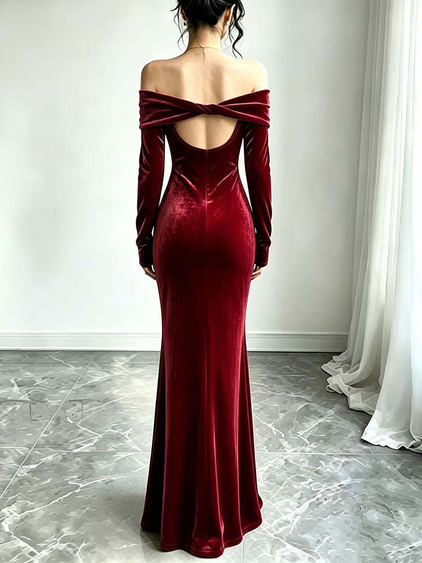 Velvet Off-Shoulder Maxi Dress