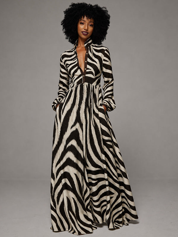 Printed Button-Front Maxi Dress