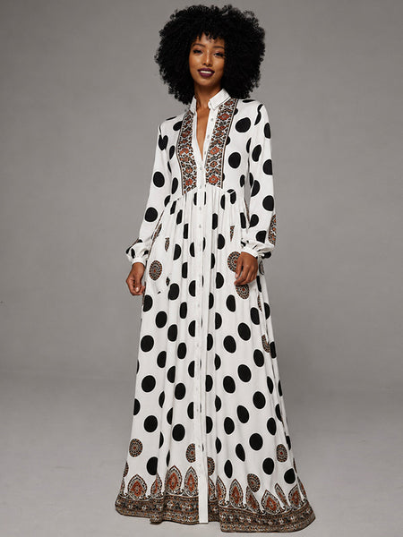 Printed Button-Front Maxi Dress