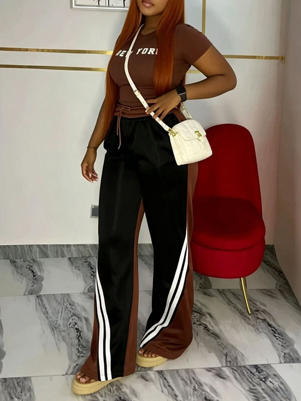 Printed Tee & Stripe Pants Set