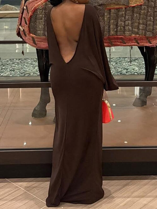 Batwing-Sleeve Open-Back Dress
