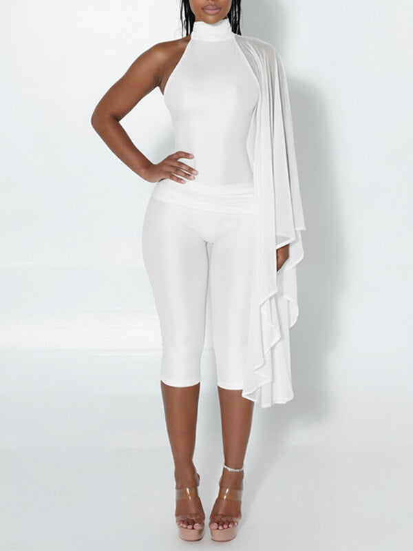 Solid Draped Capri Jumpsuit