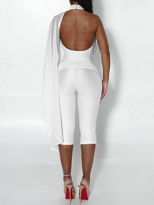 Solid Draped Capri Jumpsuit