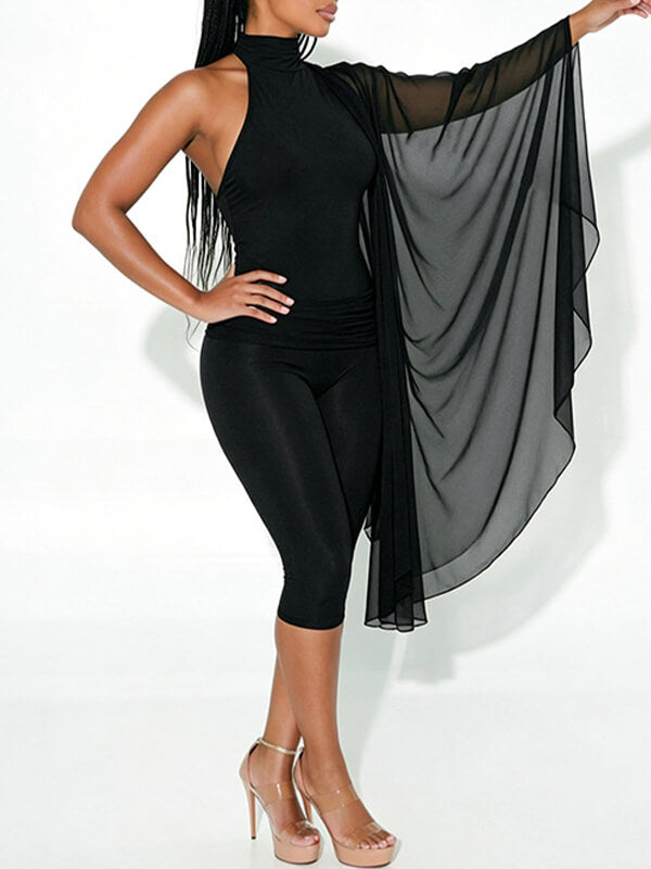 Solid Draped Capri Jumpsuit