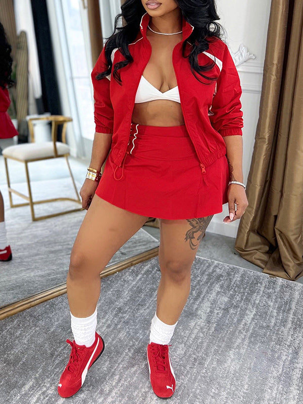 Two-Tone Zip-Front Jacket & Skirt Set