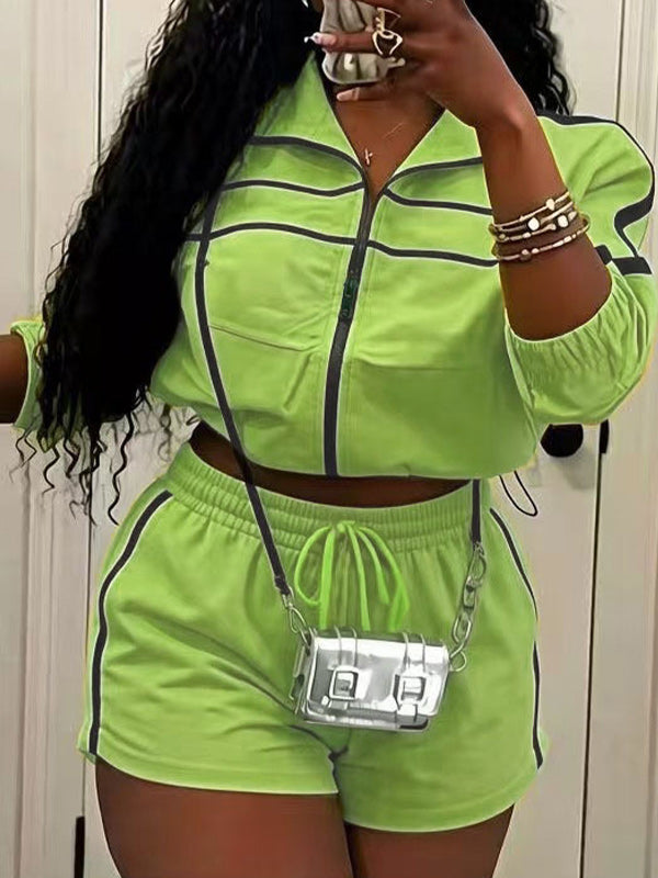 Stripe Zip-Front Jacket & Shorts Set