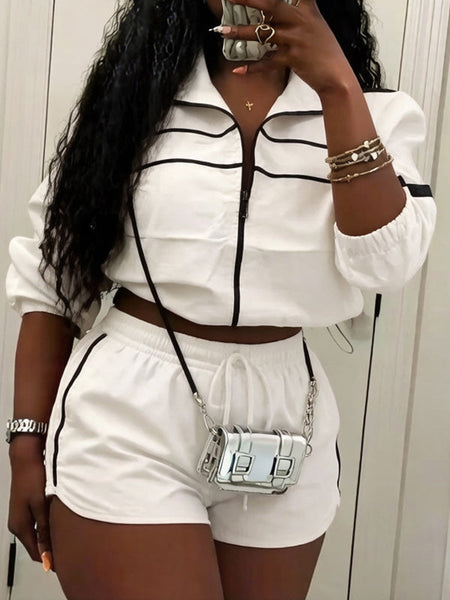 Stripe Zip-Front Jacket & Shorts Set