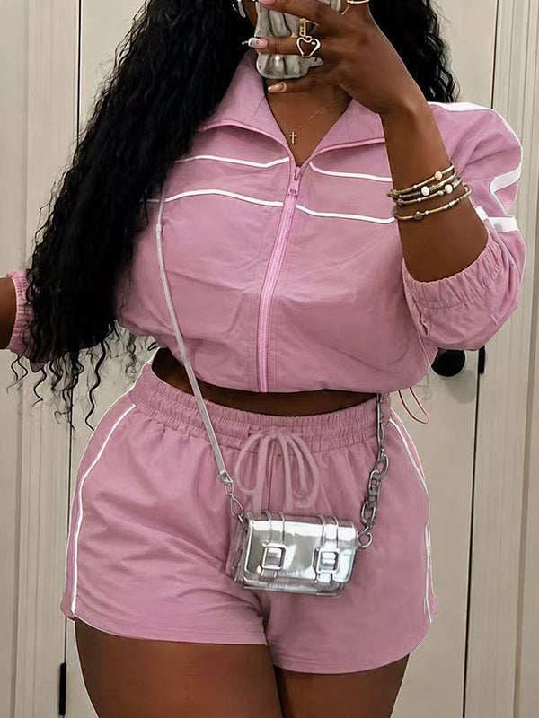 Stripe Zip-Front Jacket & Shorts Set