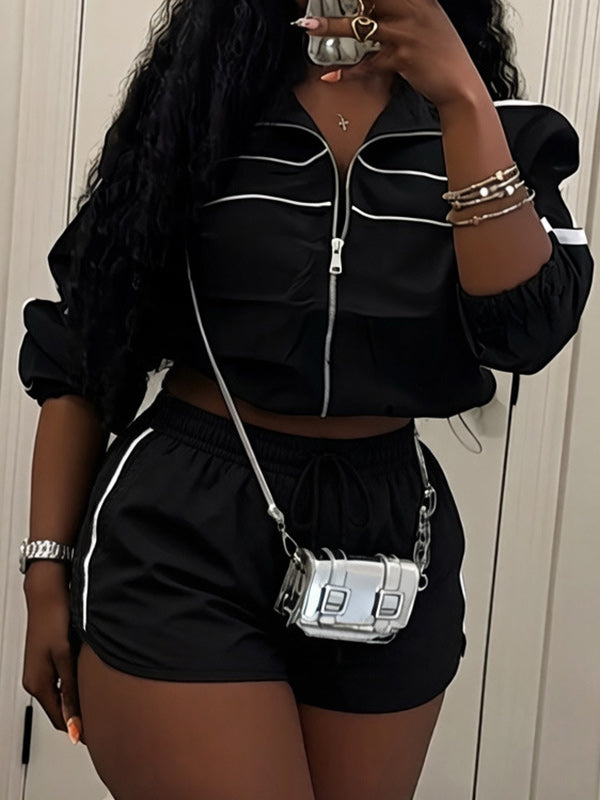Stripe Zip-Front Jacket & Shorts Set