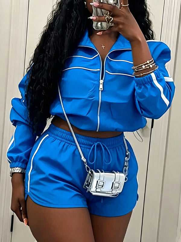Stripe Zip-Front Jacket & Shorts Set