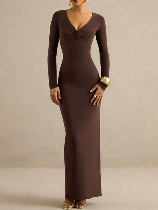 V-Neck Open-Back Slit Dress