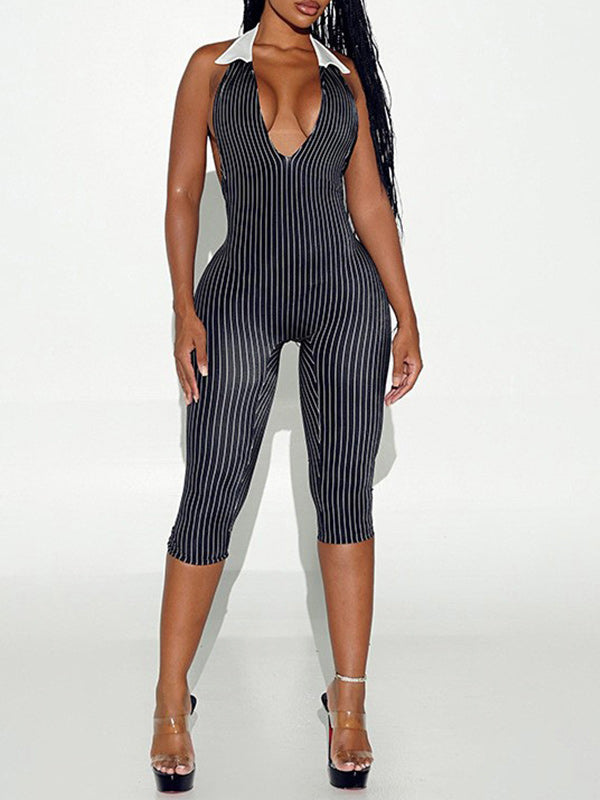 Stripe Halter Capri Jumpsuit
