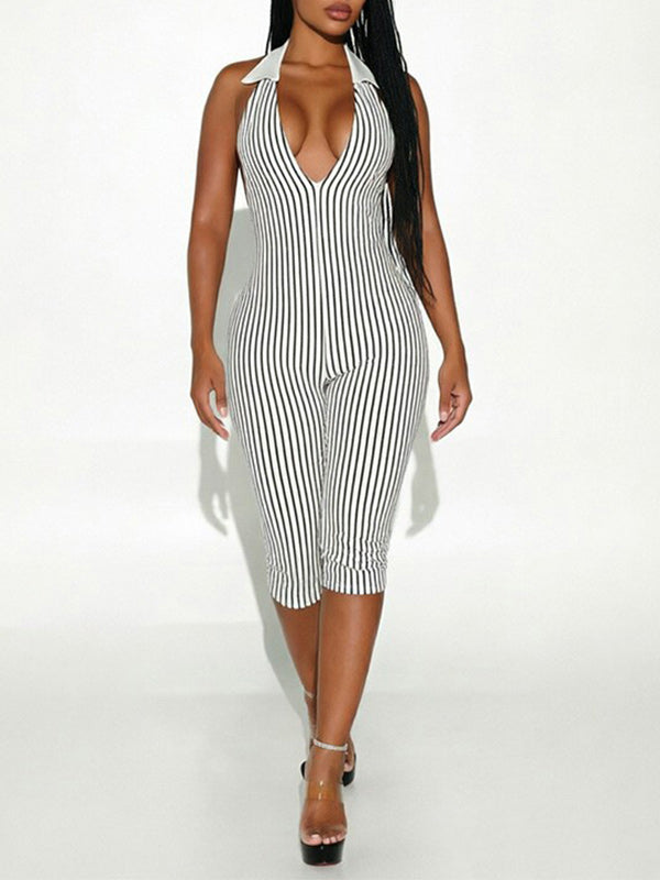 Stripe Halter Capri Jumpsuit