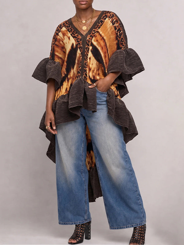 Printed Ruffle High-Low Top