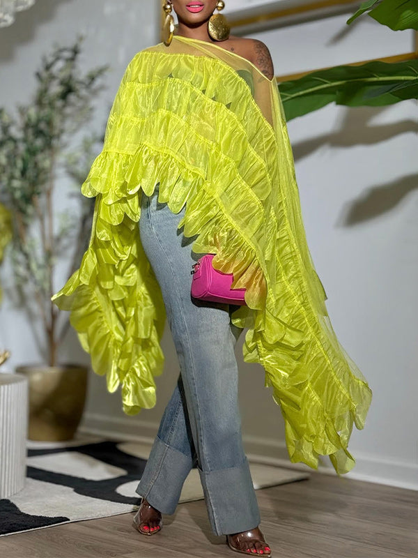 Boat-Neck Tiered Ruffle Top