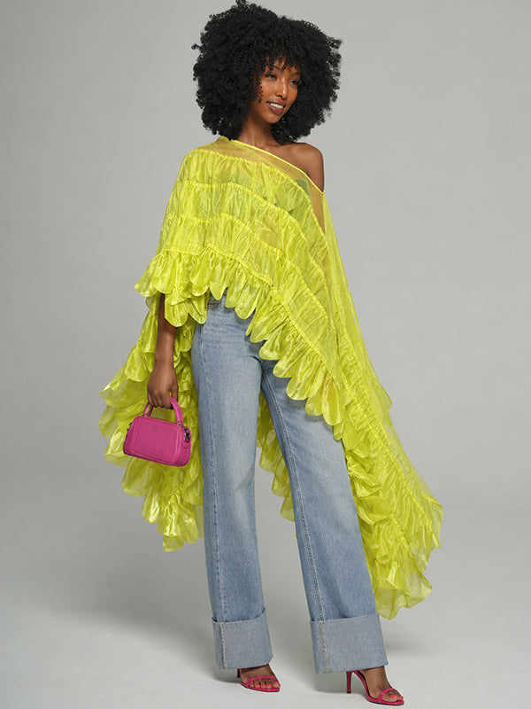 Boat-Neck Tiered Ruffle Top