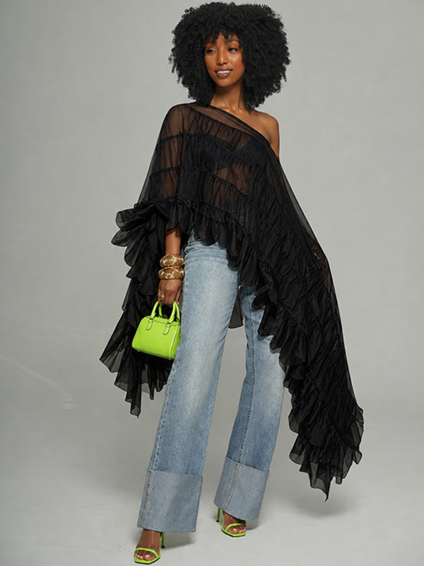 Boat-Neck Tiered Ruffle Top
