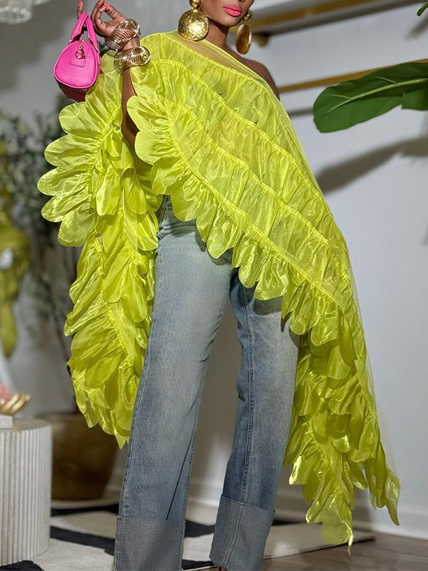 Boat-Neck Tiered Ruffle Top