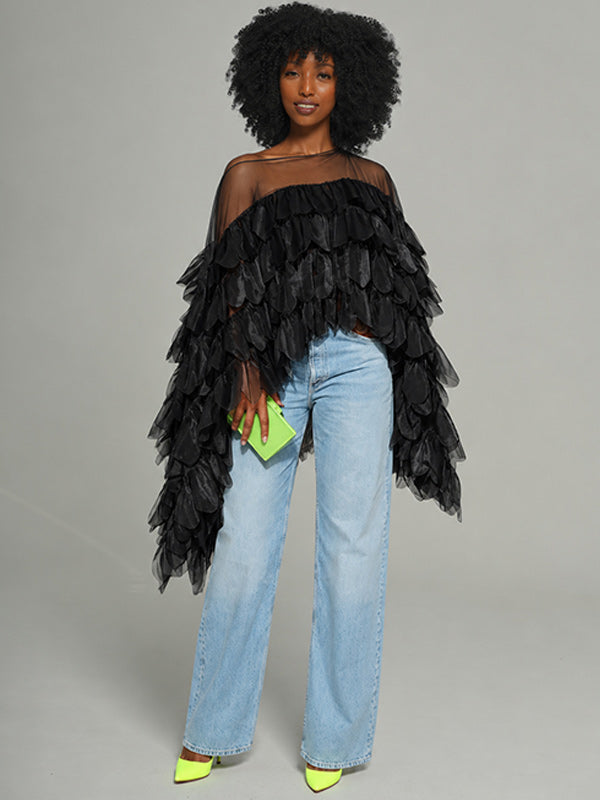 Boat-Neck Tiered Ruffle Top