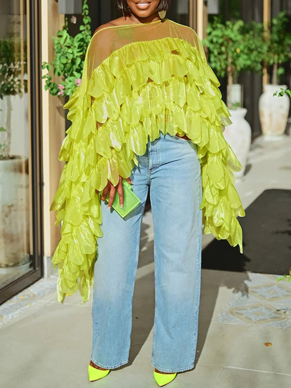 Boat-Neck Tiered Ruffle Top