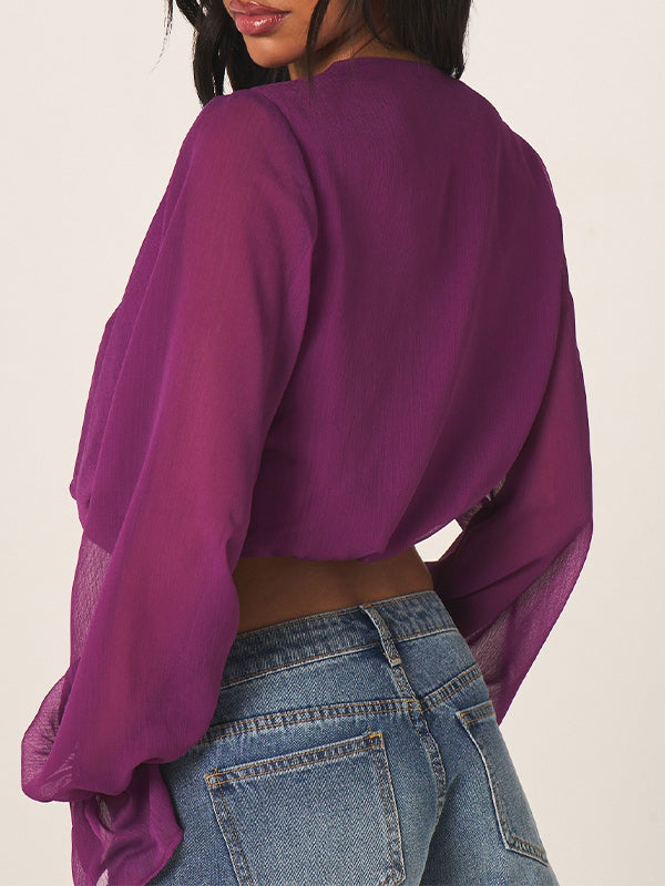 Cowl-Neck Bell-Sleeve Top