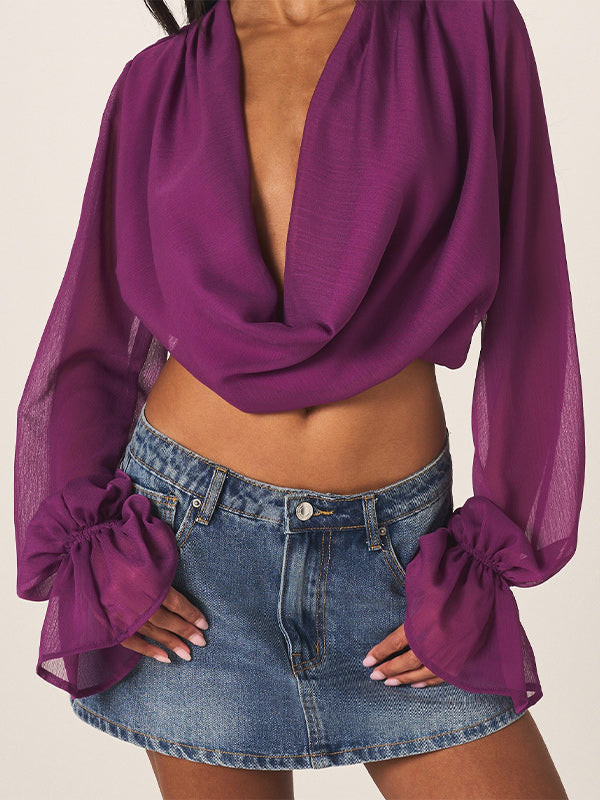 Cowl-Neck Bell-Sleeve Top