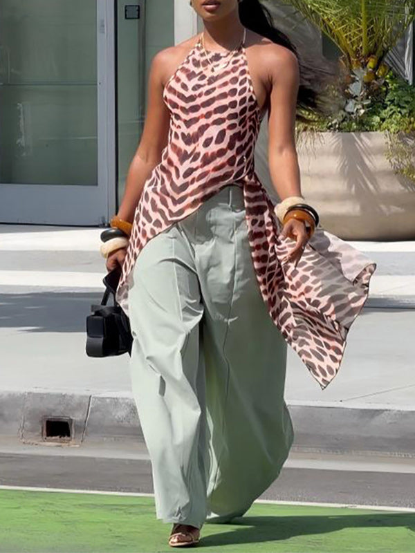 Printed Asymmetric Halter Top