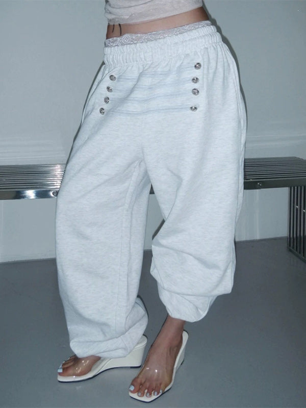 Button Wide-Leg Jogger Pants