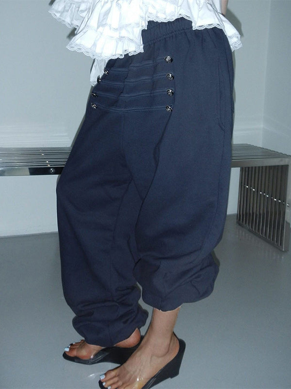 Button Wide-Leg Jogger Pants