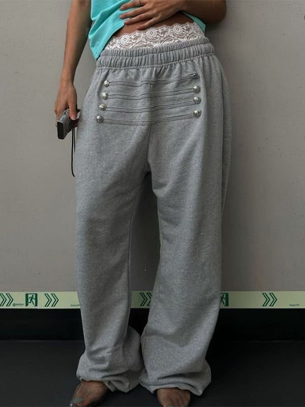 Button Wide-Leg Jogger Pants