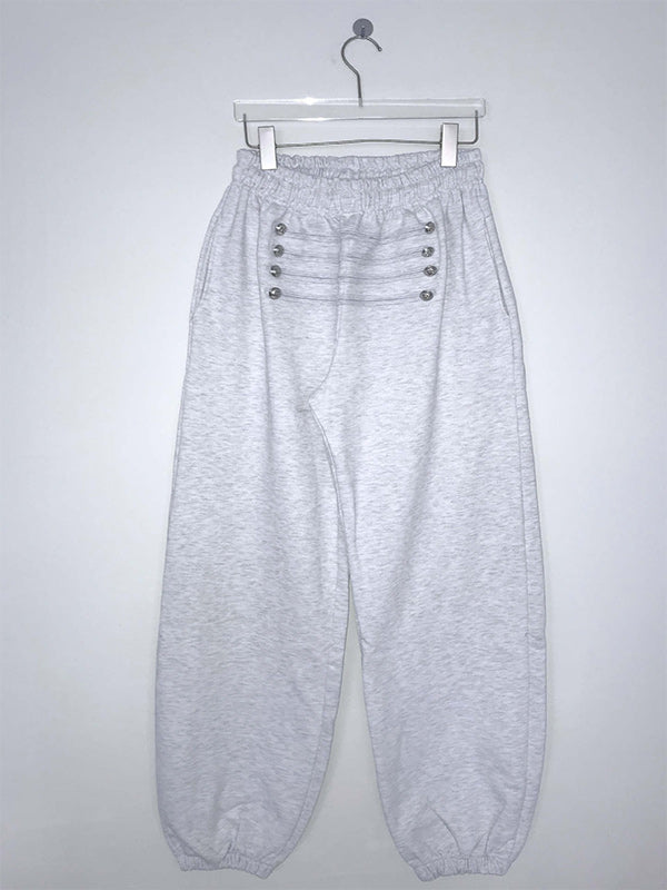 Button Wide-Leg Jogger Pants