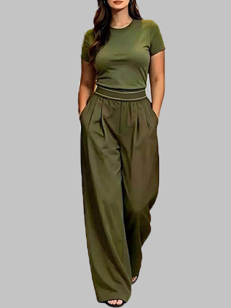 Solid Tee & Wide-Leg Pants Set